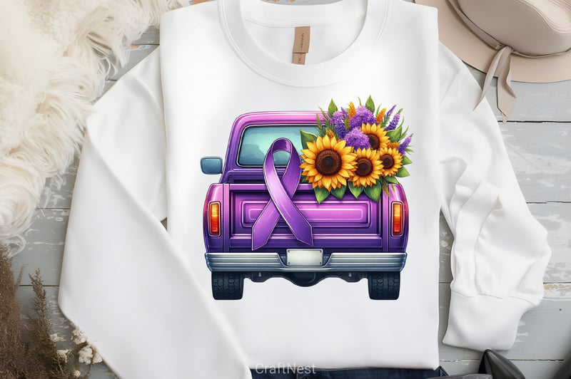 Purple Ribbon Cancer Truck Clipart Bundle 3 - CraftNest - Digital Crafting and Art
