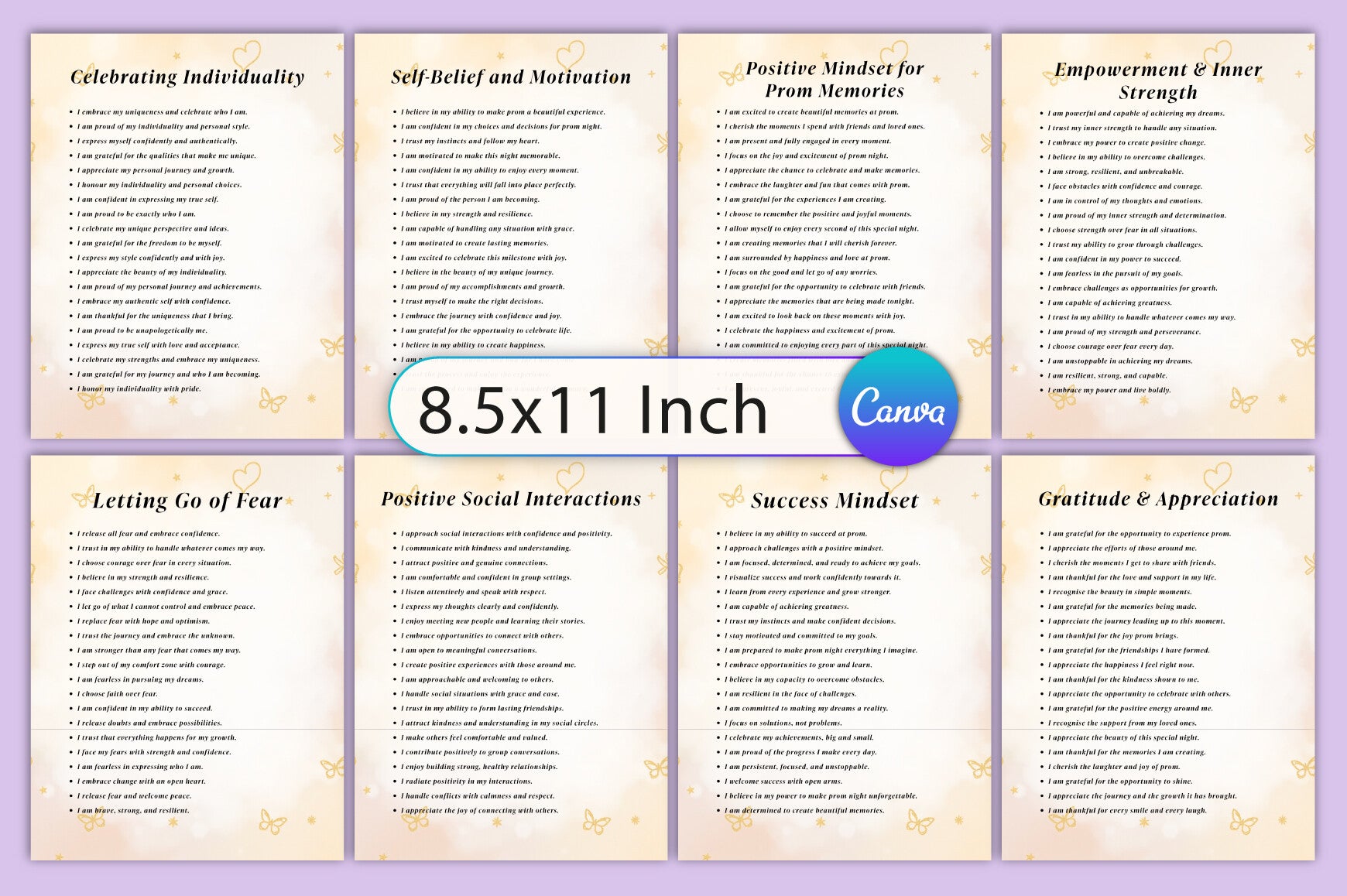 Positive Affirmations for Prom Success Planner