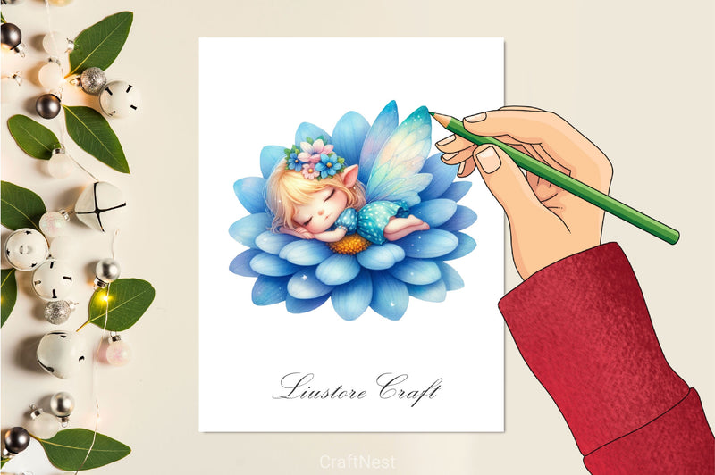 Baby Fairy Sleeping On Flower Clipart Bundle 2 - CraftNest - Digital Crafting and Art