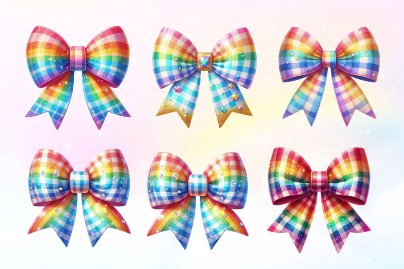 Gingham Rainbow Bow Clipart Bundle 2 - CraftNest - Digital Crafting and Art
