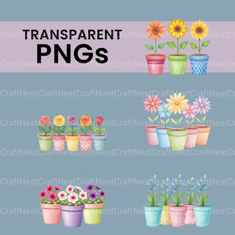 Flowers In Pots Clipart Bundle - CraftNest - Digital Crafting and Art