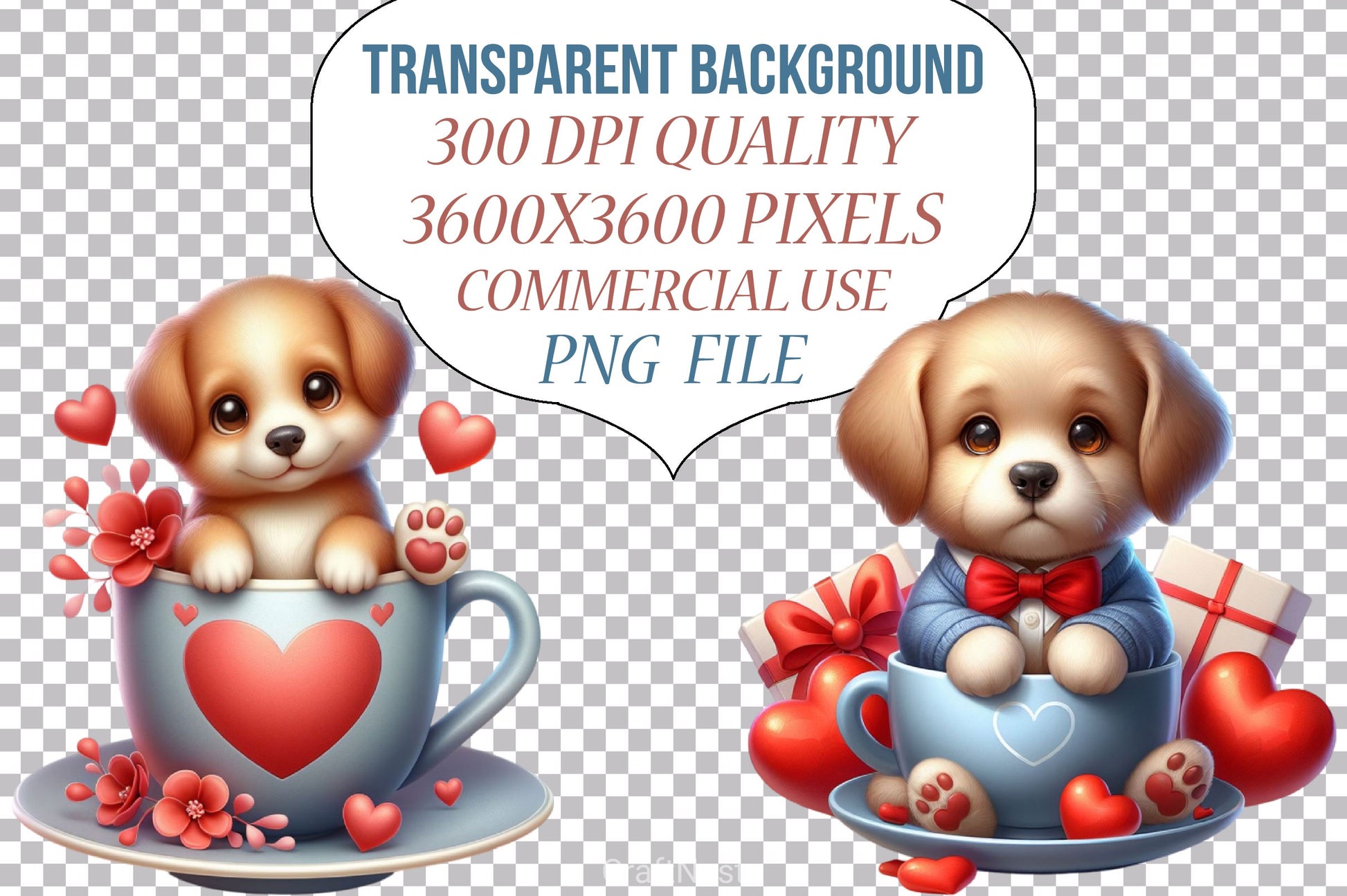 Valentine's Day Dog in Tea Cup Clipart Bundle - CraftNest - Digital Crafting and Art