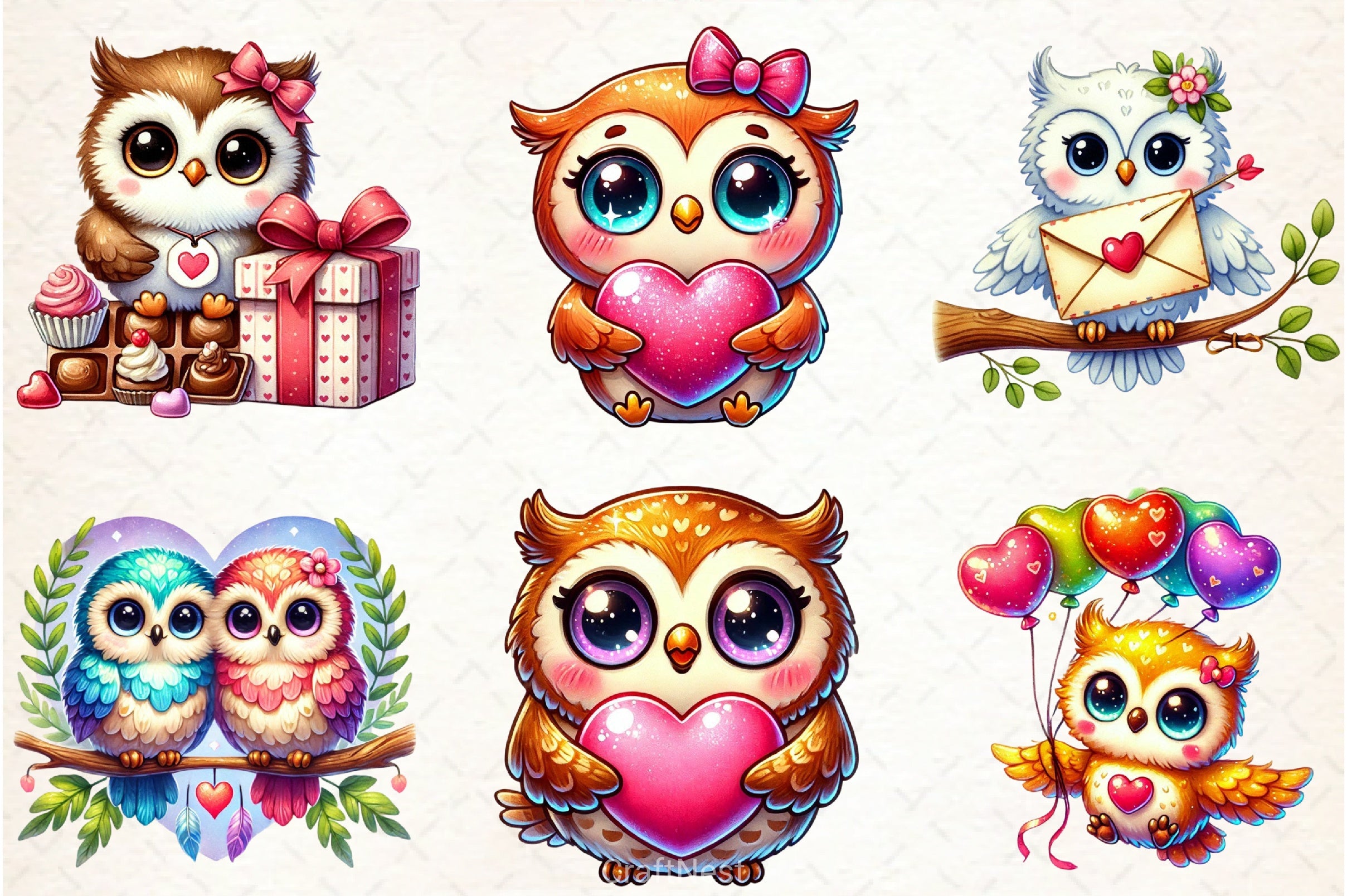 Valentine Owl Clipart Bundle - CraftNest - Digital Crafting and Art