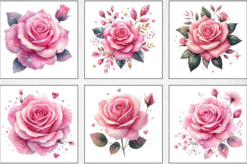Pink Glitter Roses Clipart Bundle - CraftNest - Digital Crafting and Art