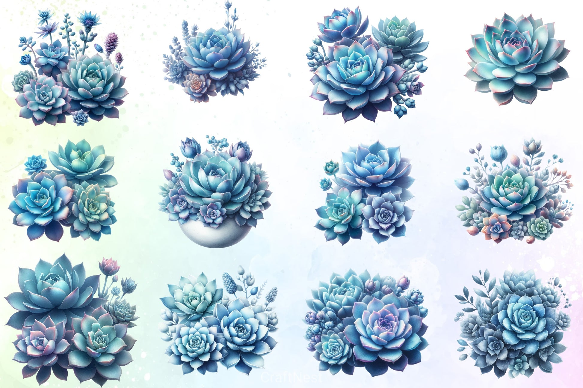 Blue Succulents Clipart Bundle - CraftNest - Digital Crafting and Art