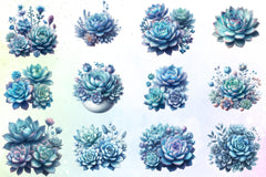 Blue Succulents Clipart Bundle - CraftNest - Digital Crafting and Art