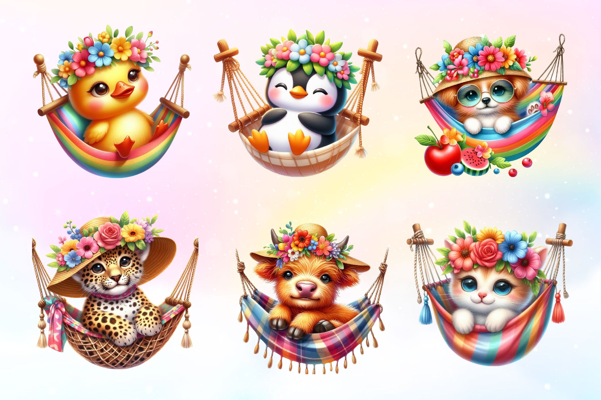 Summer Animals In Hammock Clipart Bundle - CraftNest - Digital Crafting and Art