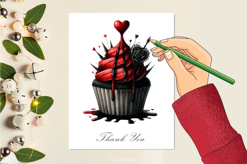 Valentine Gothic Cupcake Clipart Bundle - CraftNest - Digital Crafting and Art
