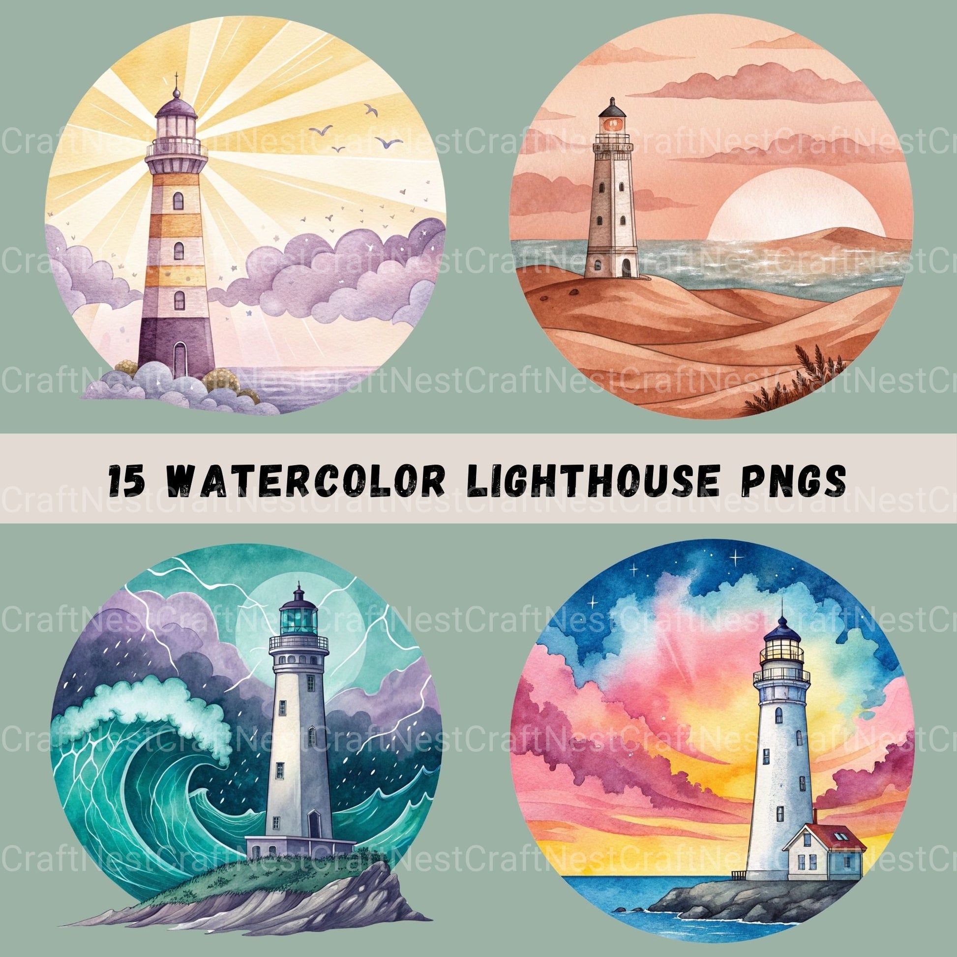 Lighthouses Updated Clipart Bundle - CraftNest - Digital Crafting and Art