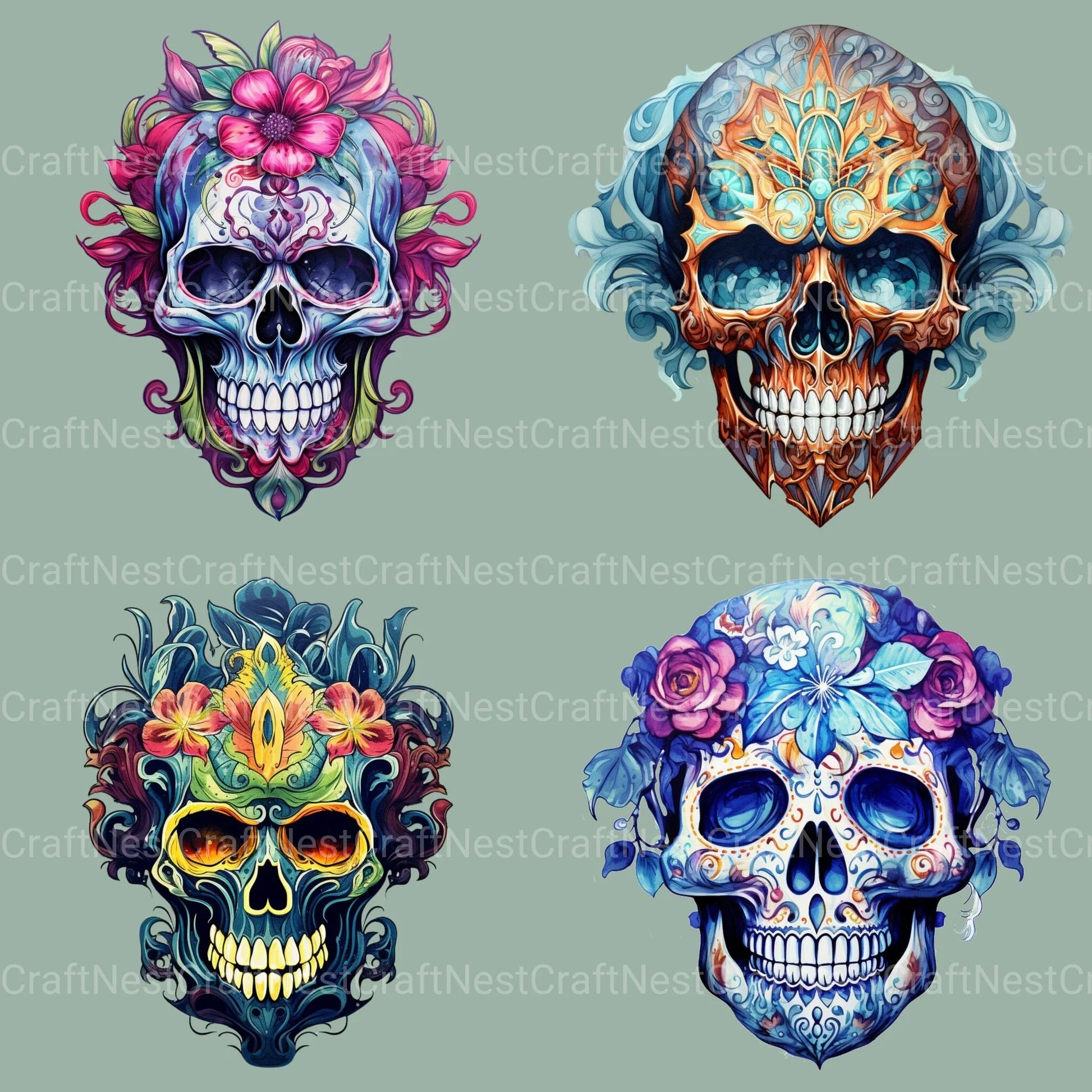 Skulls Ornamental Clipart Bundle - CraftNest - Digital Crafting and Art