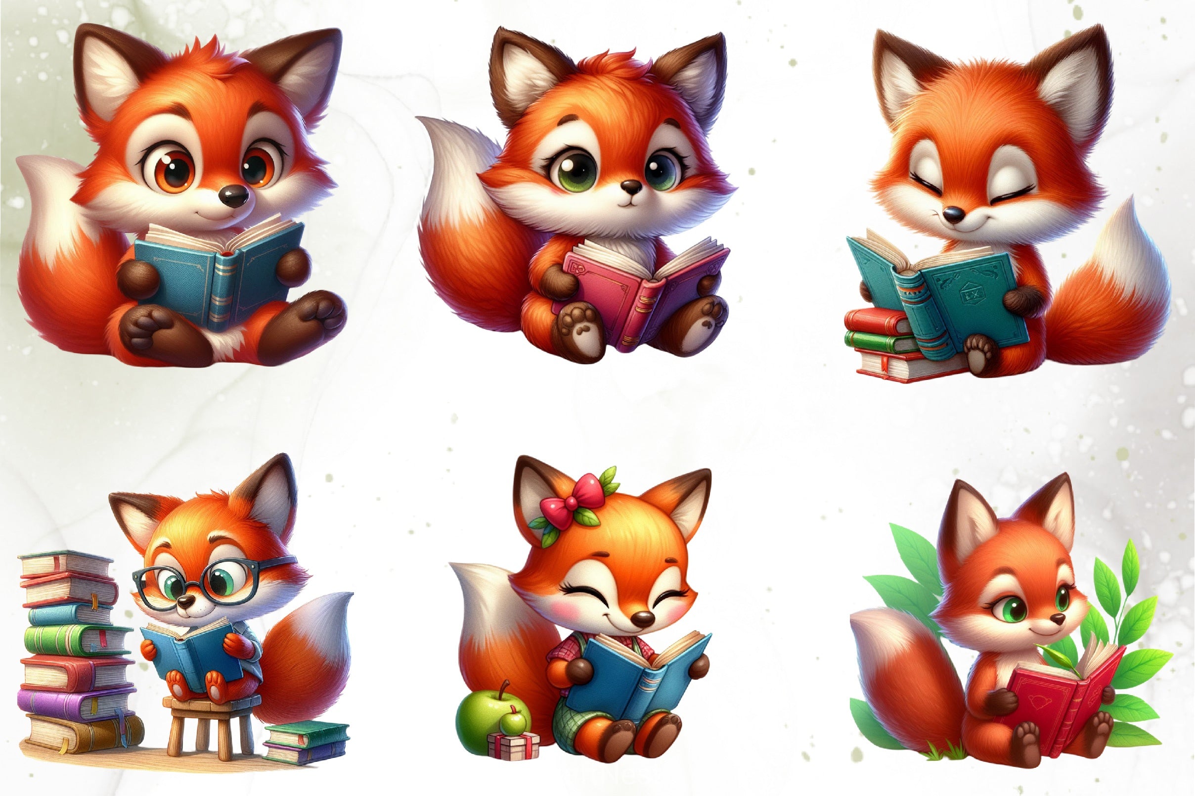 Cute Fox Reading Clipart Bundle - CraftNest - Digital Crafting and Art