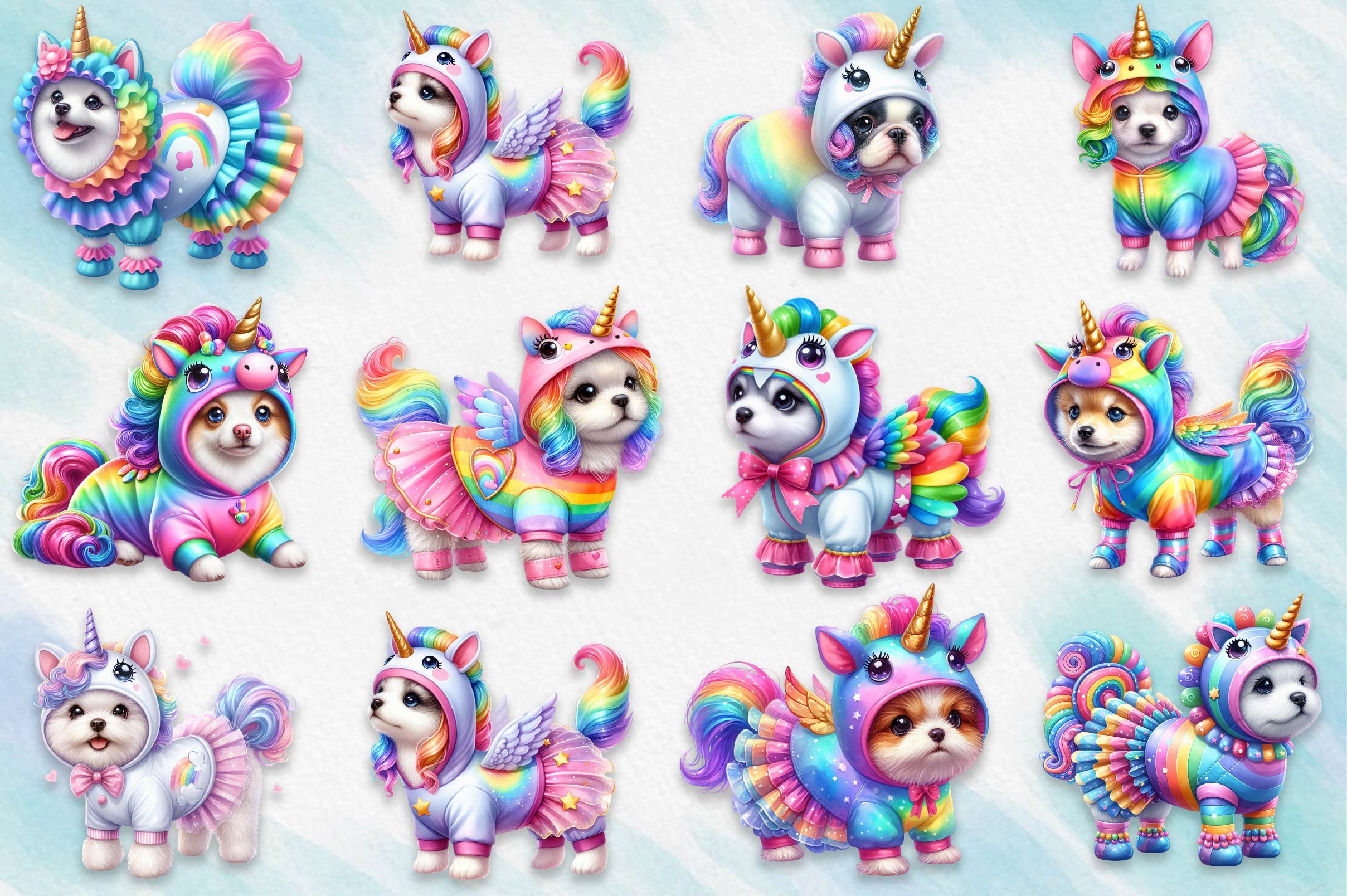 Cute Dog In Unicorn Costume Clipart Bundle - CraftNest - Digital Crafting and Art