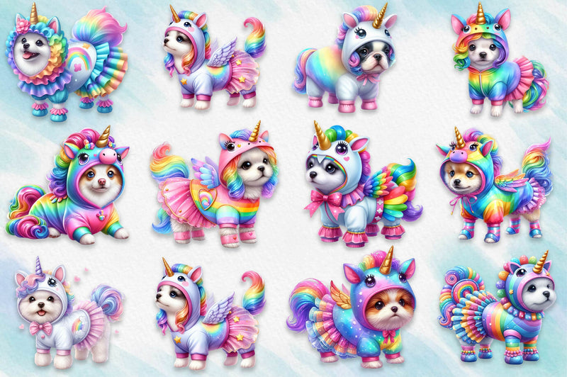 Cute Dog In Unicorn Costume Clipart Bundle - CraftNest - Digital Crafting and Art