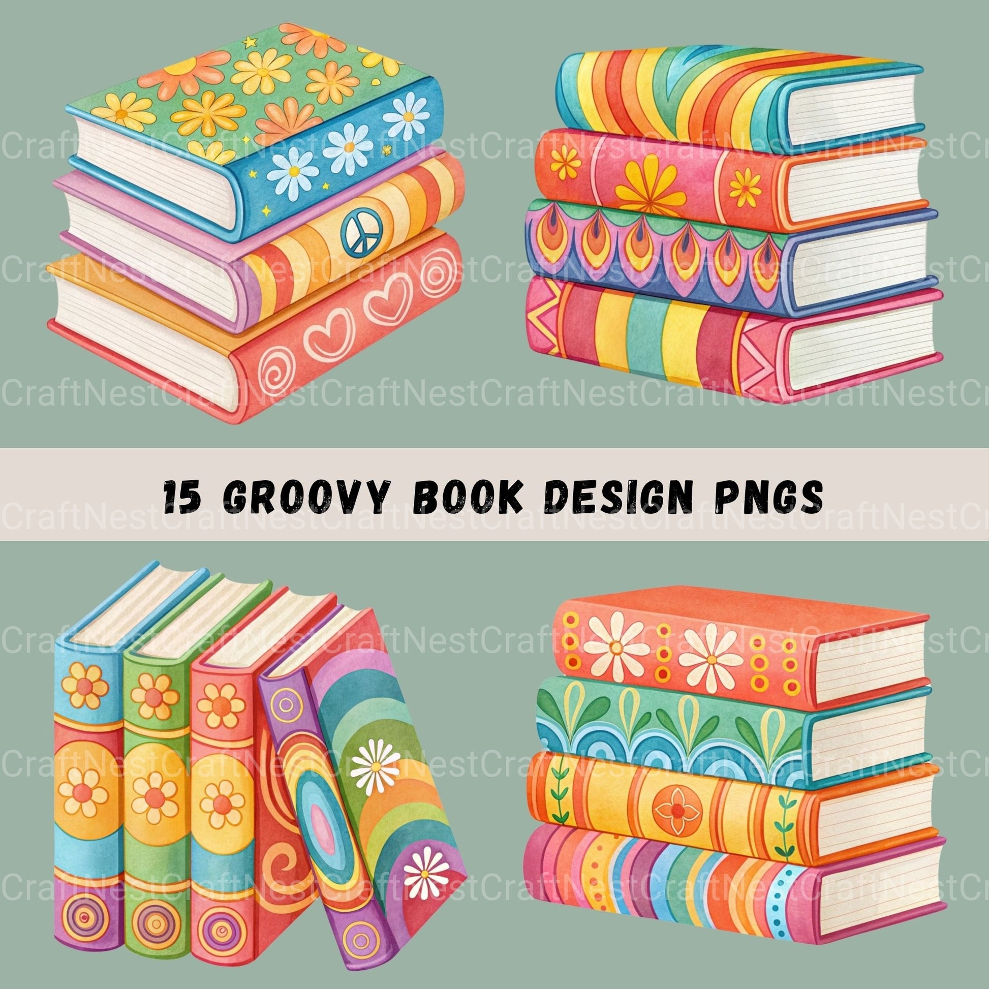 Groovy Books Clipart Bundle 2 - CraftNest - Digital Crafting and Art