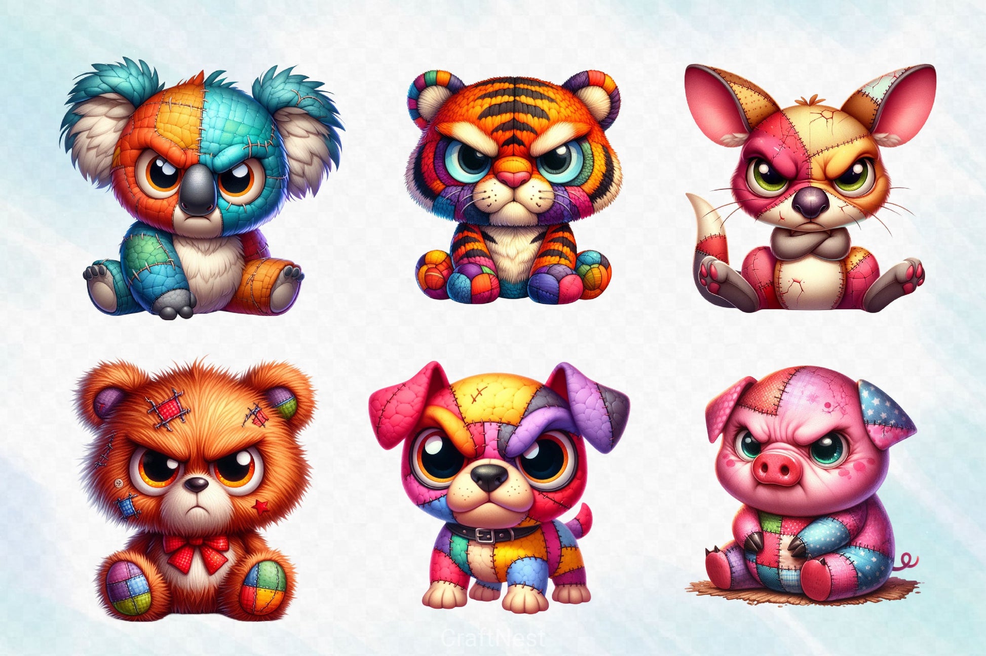 Cute Patchwork Animals Clipart Bundle 2 - CraftNest - Digital Crafting and Art