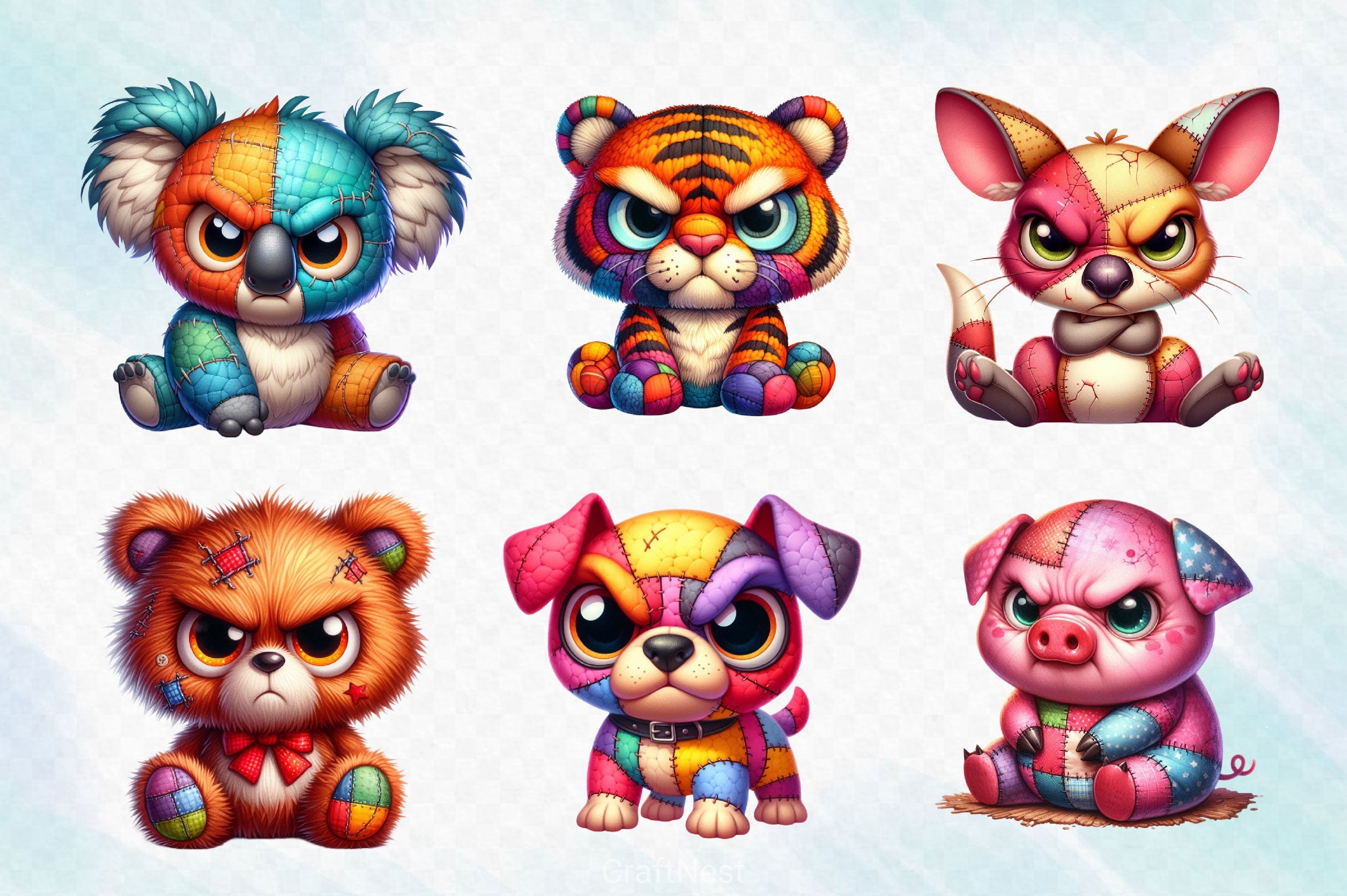 Cute Patchwork Animals Clipart Bundle 2 - CraftNest - Digital Crafting and Art