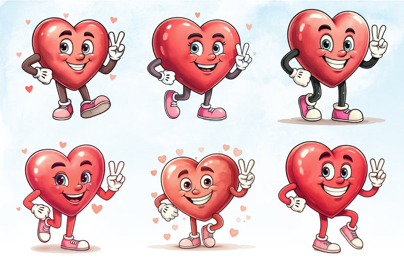 Funny Retro Heart Valentine Clipart Bundle - CraftNest - Digital Crafting and Art