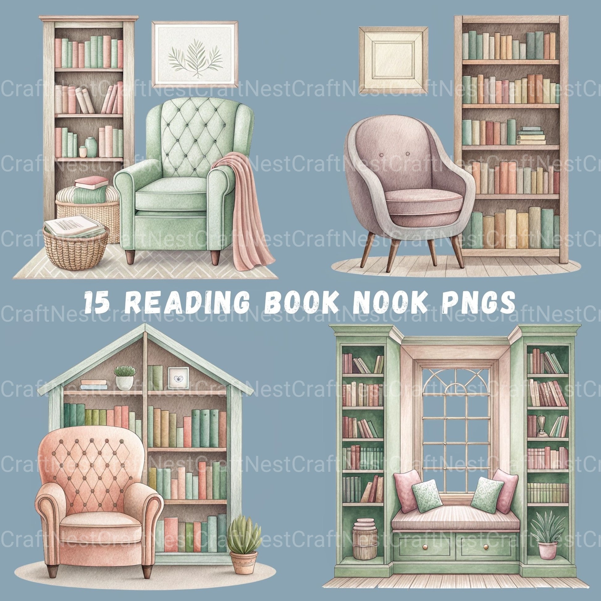Reading Book Nooks Clipart Bundle - CraftNest - Digital Crafting and Art