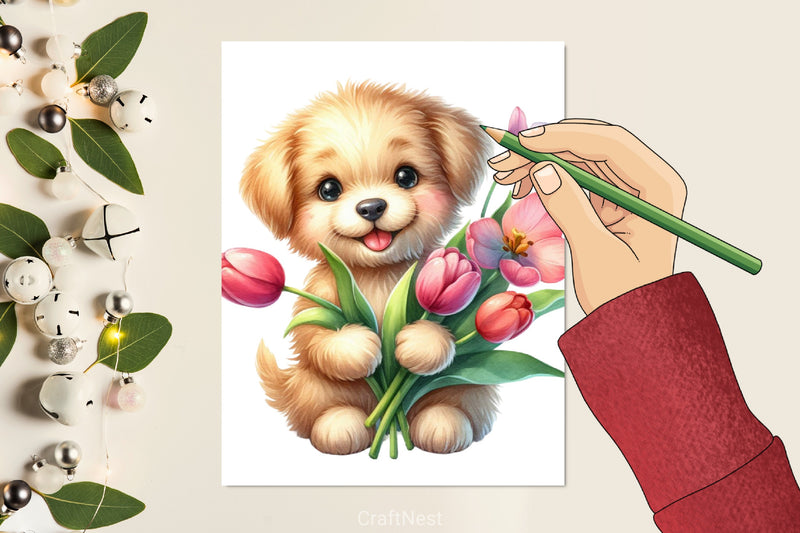 Cute Dog Flower Clipart Bundle - CraftNest - Digital Crafting and Art