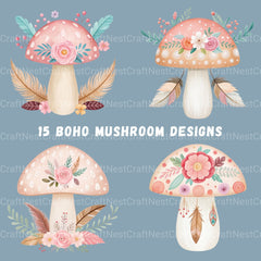 Boho Mushrooms Clipart Bundle - CraftNest - Digital Crafting and Art