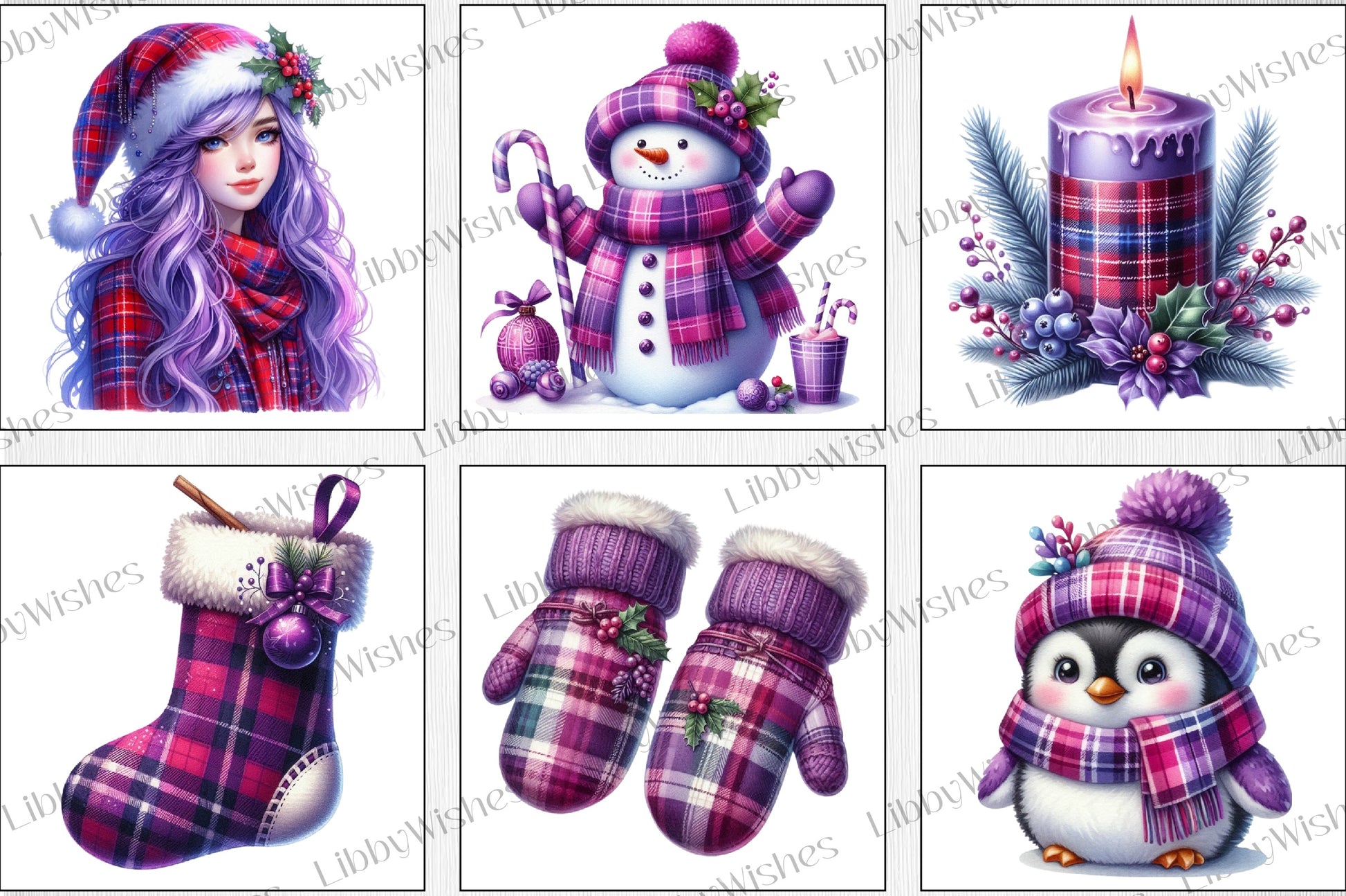 Purple Plaid Christmas Clipart Bundle - CraftNest - Digital Crafting and Art