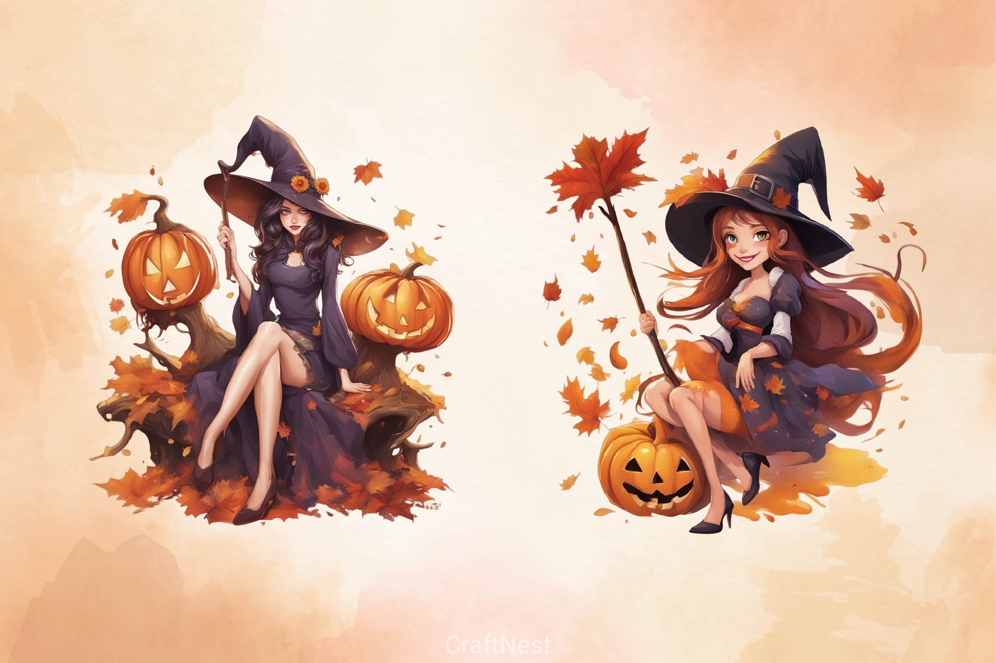 Cute Witch Girl Halloween Clipart Bundle - CraftNest - Digital Crafting and Art