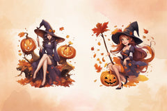 Cute Witch Girl Halloween Clipart Bundle - CraftNest - Digital Crafting and Art