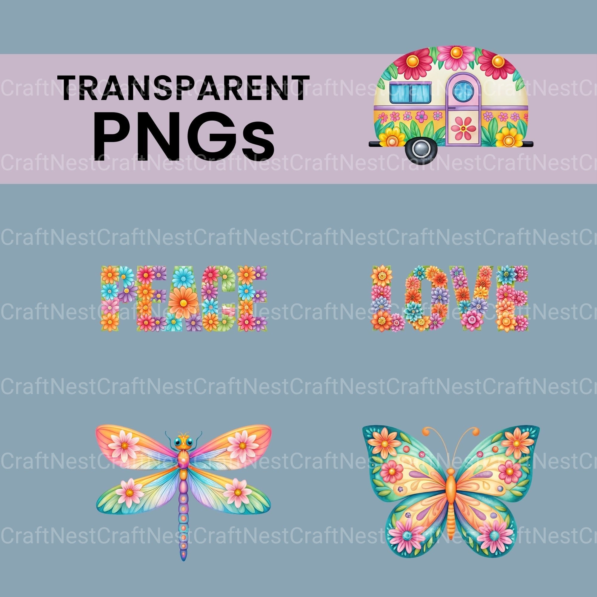 Groovy Hippie Clipart Bundle - CraftNest - Digital Crafting and Art