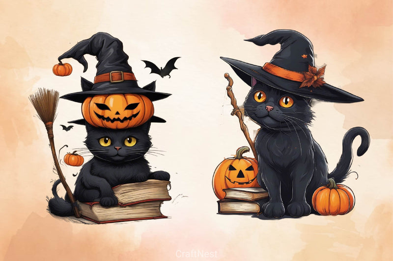 Halloween Black Cat Clipart Bundle 10 - CraftNest - Digital Crafting and Art