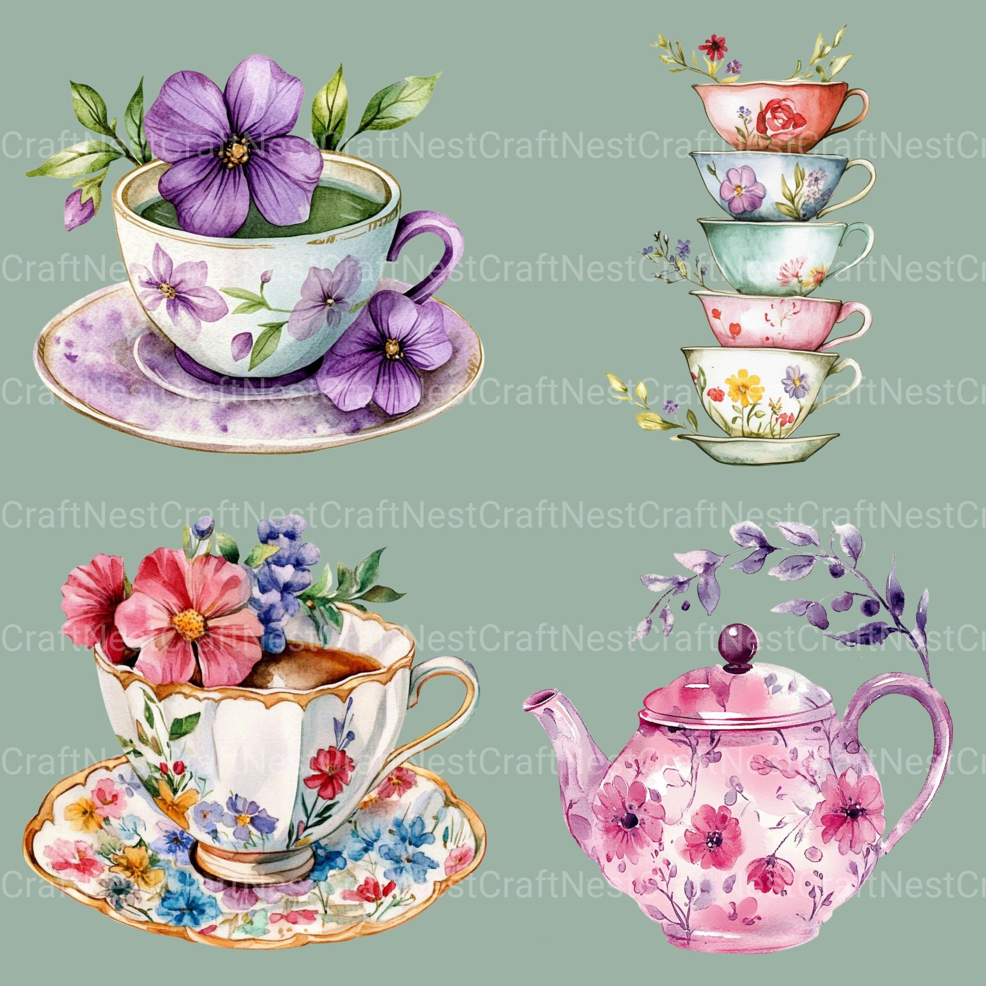 Teacups Clipart Bundle - CraftNest - Digital Crafting and Art