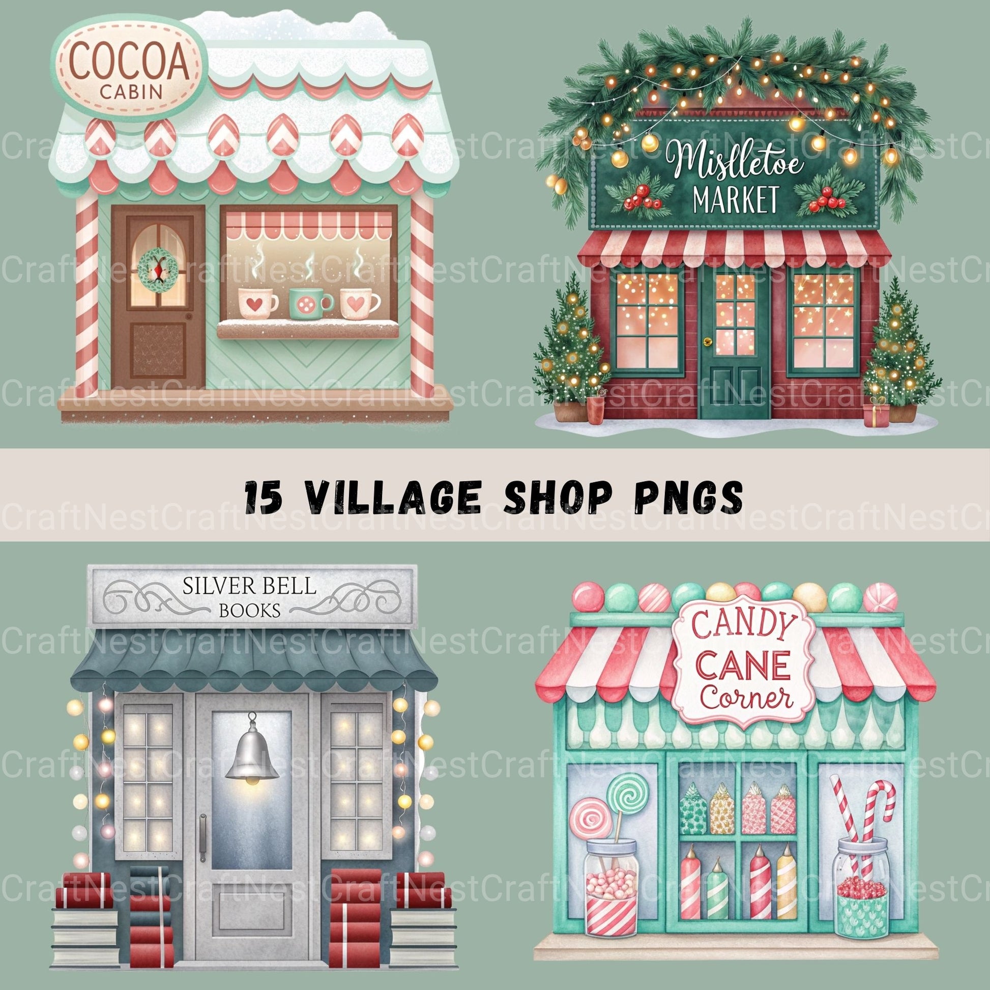 Village Shops Winter Clipart Bundle - CraftNest - Digital Crafting and Art