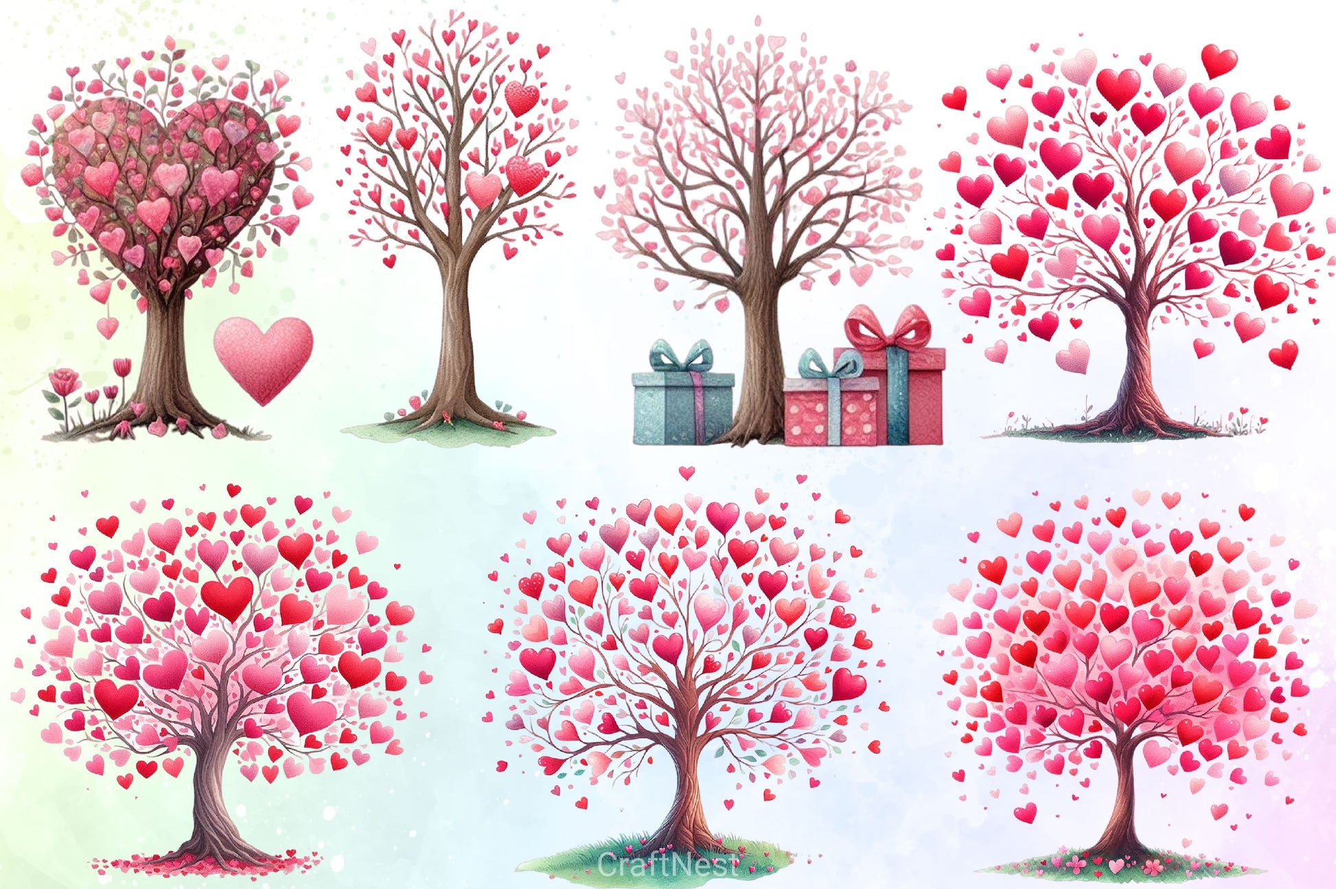 Valentine Tree Clipart Bundle - CraftNest - Digital Crafting and Art