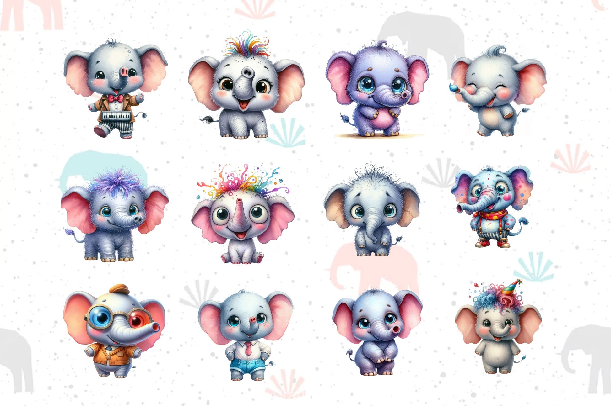 Cute Baby Elephants Elephant Clipart Bundle - CraftNest - Digital Crafting and Art