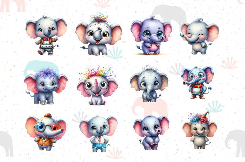 Cute Baby Elephants Elephant Clipart Bundle - CraftNest - Digital Crafting and Art