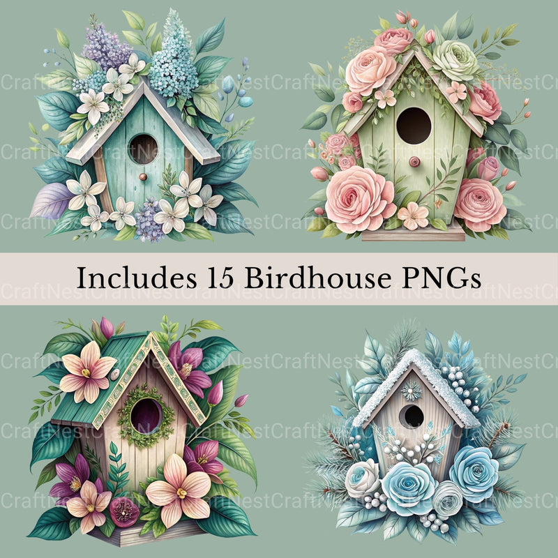 Birdhouses Flowers Clipart Bundle - CraftNest - Digital Crafting and Art