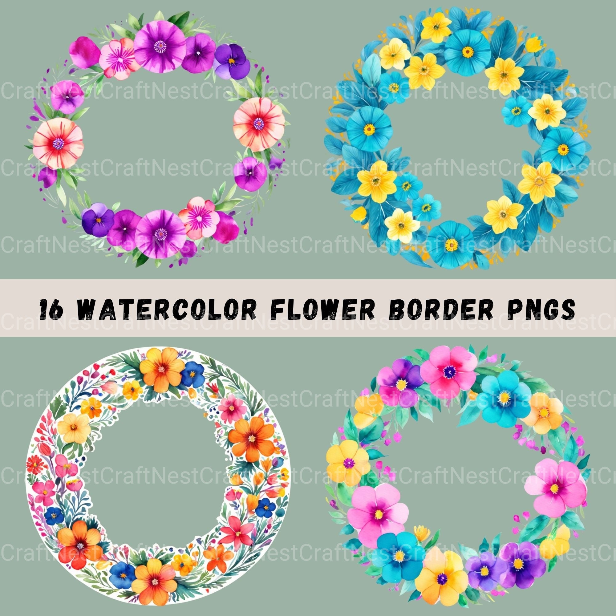 Floral Borders Circle 16 Clipart Bundle - CraftNest - Digital Crafting and Art