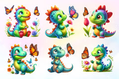 Cute Dinosaur With Butterfly Clipart Bundle 2 - CraftNest - Digital Crafting and Art