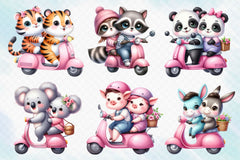 Animal Friends Ride A Scooter Clipart Bundle - CraftNest - Digital Crafting and Art