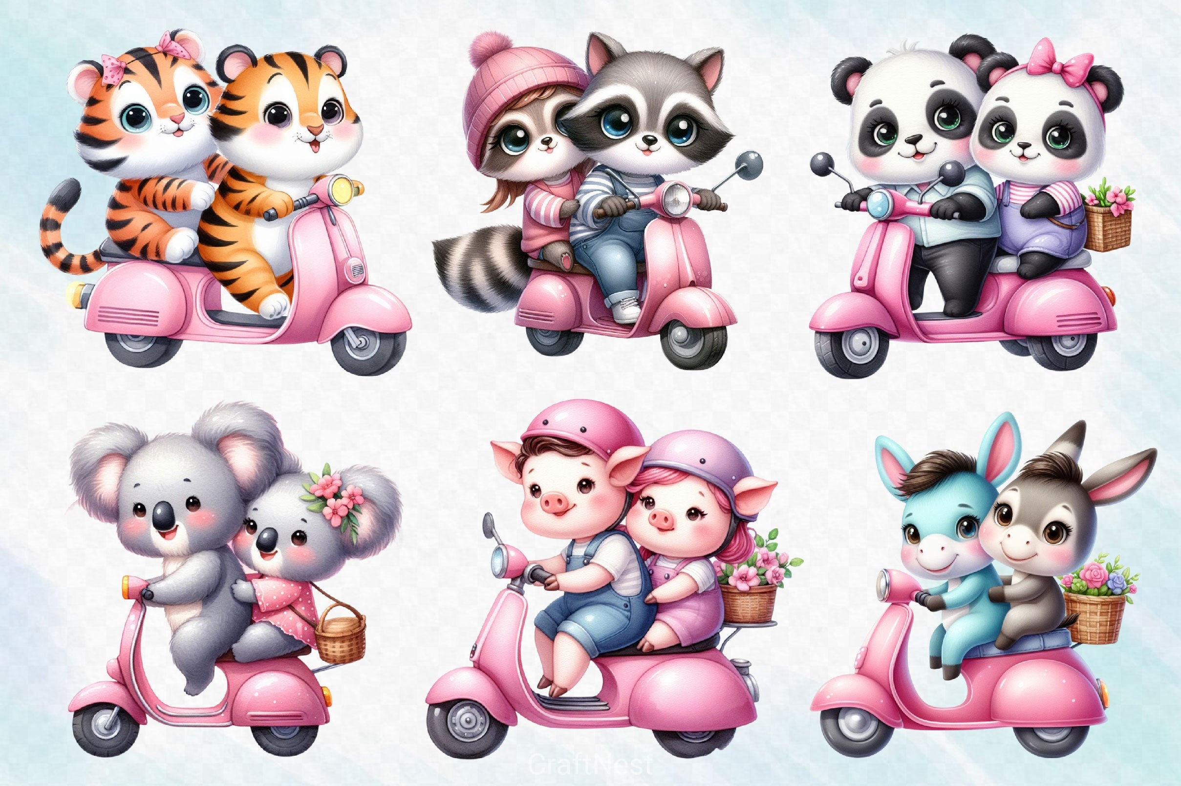 Animal Friends Ride A Scooter Clipart Bundle - CraftNest - Digital Crafting and Art