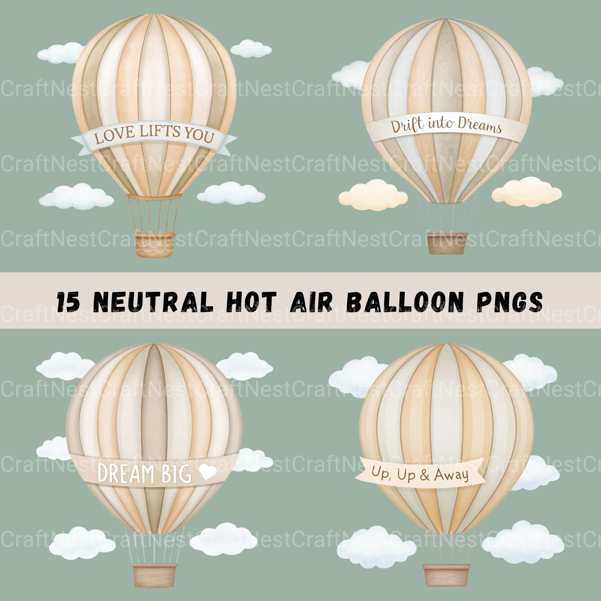 Hot Air Balloons Nursery Quotes Clipart Bundle - CraftNest - Digital Crafting and Art