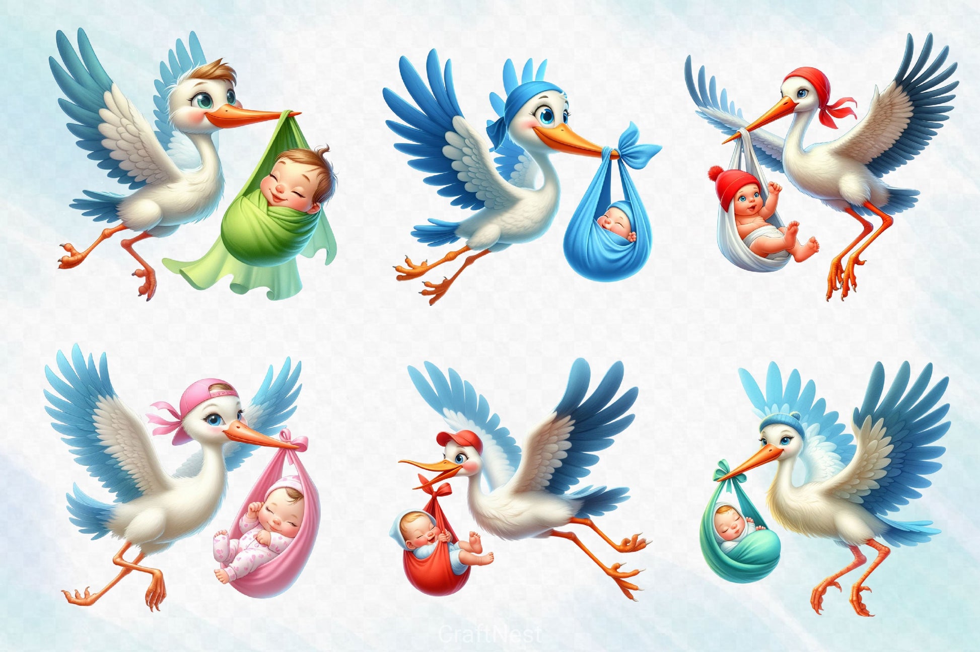 Stork And Baby Clipart Bundle 2 - CraftNest - Digital Crafting and Art