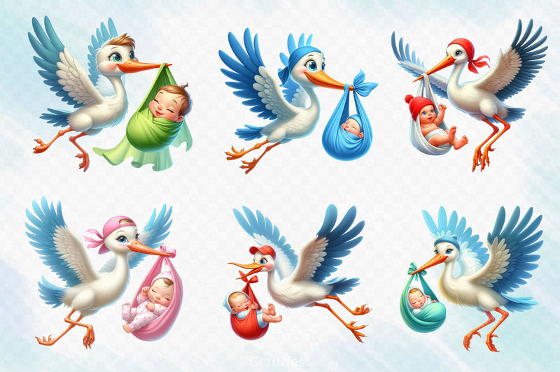 Stork And Baby Clipart Bundle 2 - CraftNest - Digital Crafting and Art
