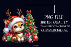 Cute Christmas Reindeer Clipart Bundle - CraftNest - Digital Crafting and Art