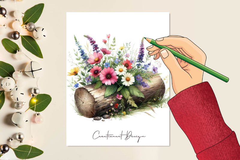 Wildflowers On Log Clipart Bundle - CraftNest - Digital Crafting and Art