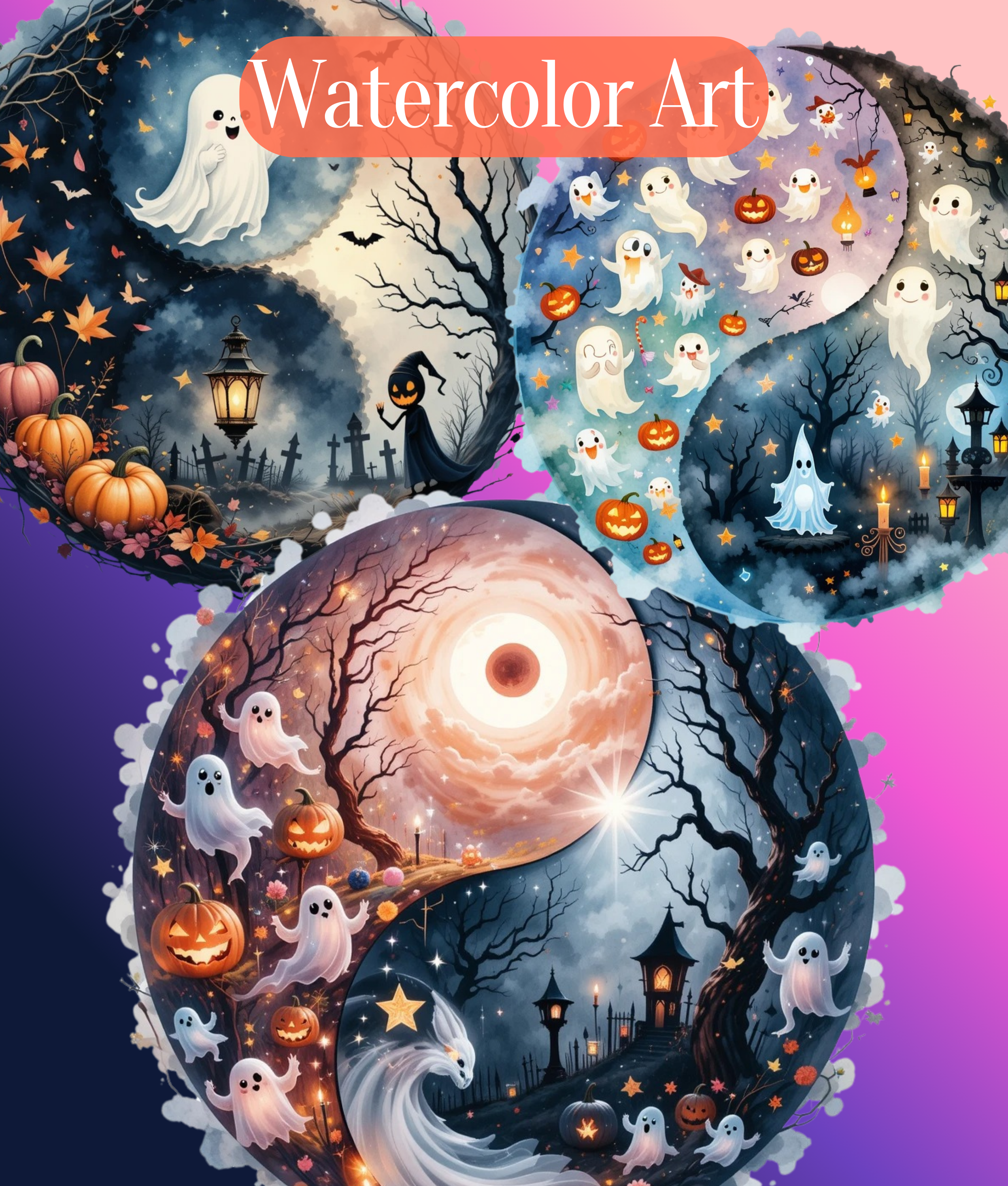 Yin Yang Halloween Clipart Bundle