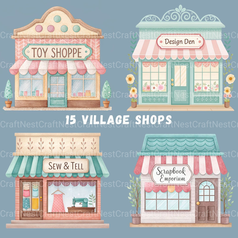 Village Shops Clipart Bundle - CraftNest - Digital Crafting and Art