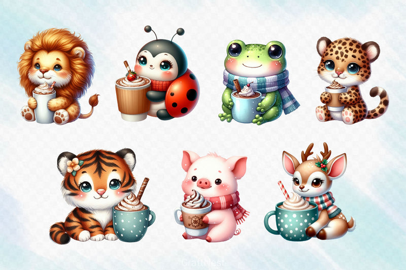 Animals With Coffee Clipart Bundle - CraftNest - Digital Crafting and Art