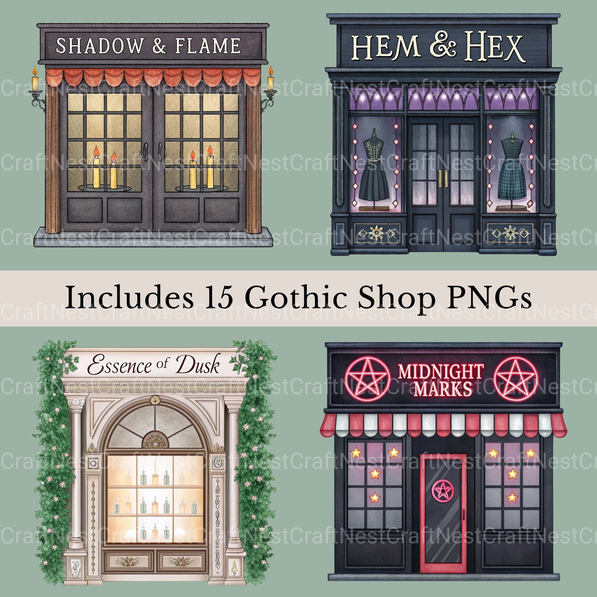 Village Shops Gothic Clipart Bundle - CraftNest - Digital Crafting and Art