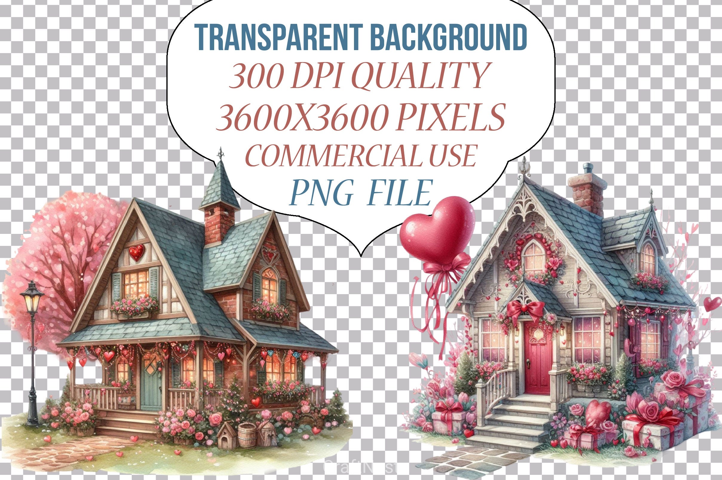 Romantic Valentine's Cottage Clipart Bundle - CraftNest - Digital Crafting and Art