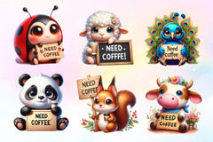 Need Coffee Animals Clipart Bundle - CraftNest - Digital Crafting and Art
